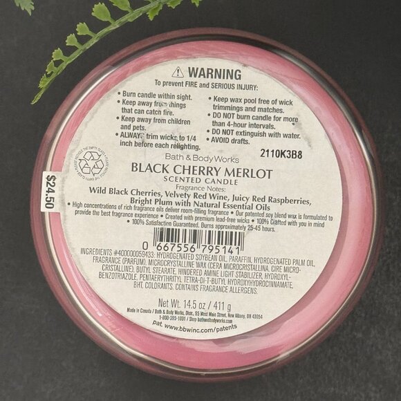 BBW Black Cherry Merlot Bath & Body Works 3 Wick Candle - Picture 10 of 10